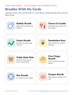 Breathe With Me printable breathing game cards for kids, 8 cut-out cards