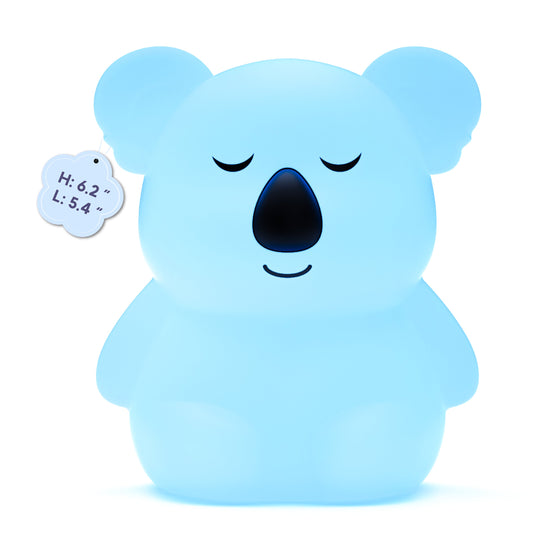Breathing Pal Plus Kyle koala light glowing blue against a white background