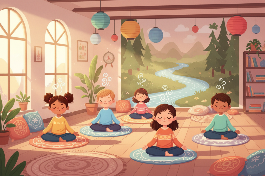 Kids practicing age-appropriate breathing techniques in their room