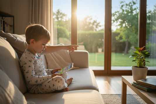 Parent ending a child's screen time calmly with a visual timer nearby