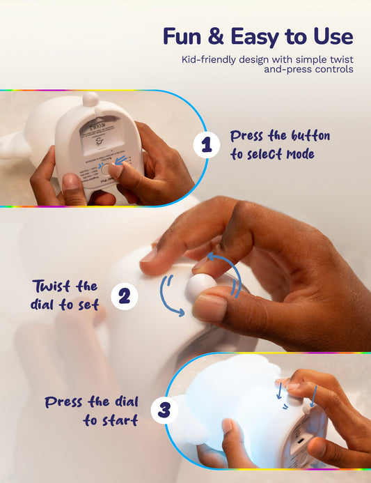 Visual timer for toddlers: a koala-shaped timer glowing purple to show time is almost up