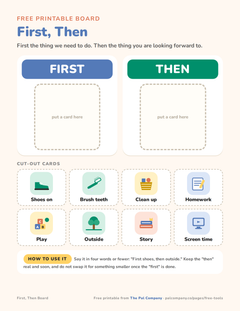 First-then board printable for kids with 8 cut-out picture cards