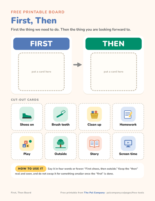 First-then board printable for kids with 8 cut-out picture cards