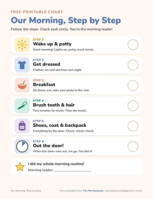 Kids morning routine chart printable with six picture steps